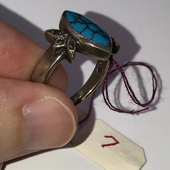 Marquis Turquoise and Sterling Silver Ring, Size 7 - Picture 6 of 8